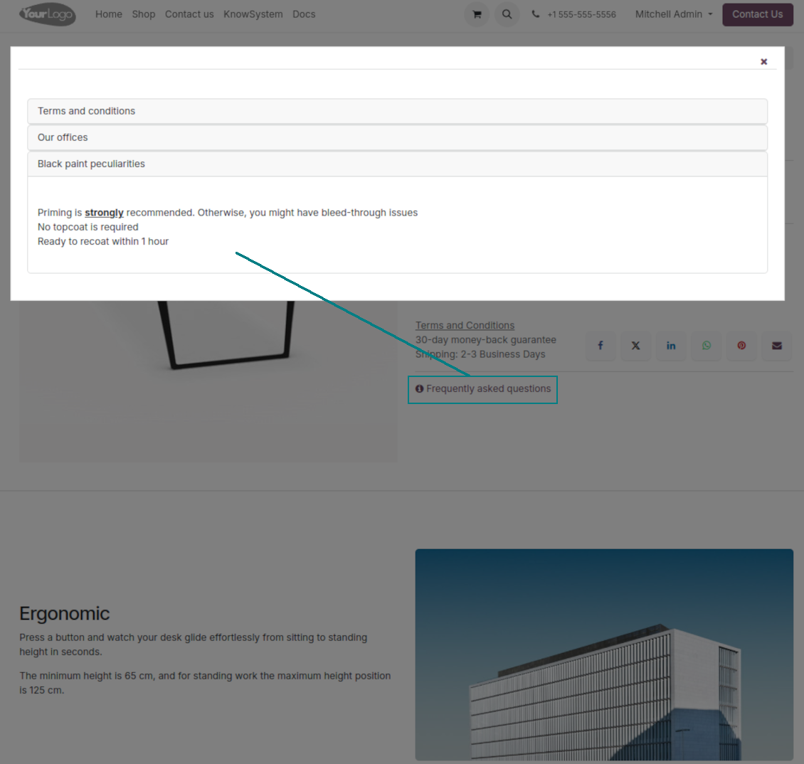 Product knowledge: a popup