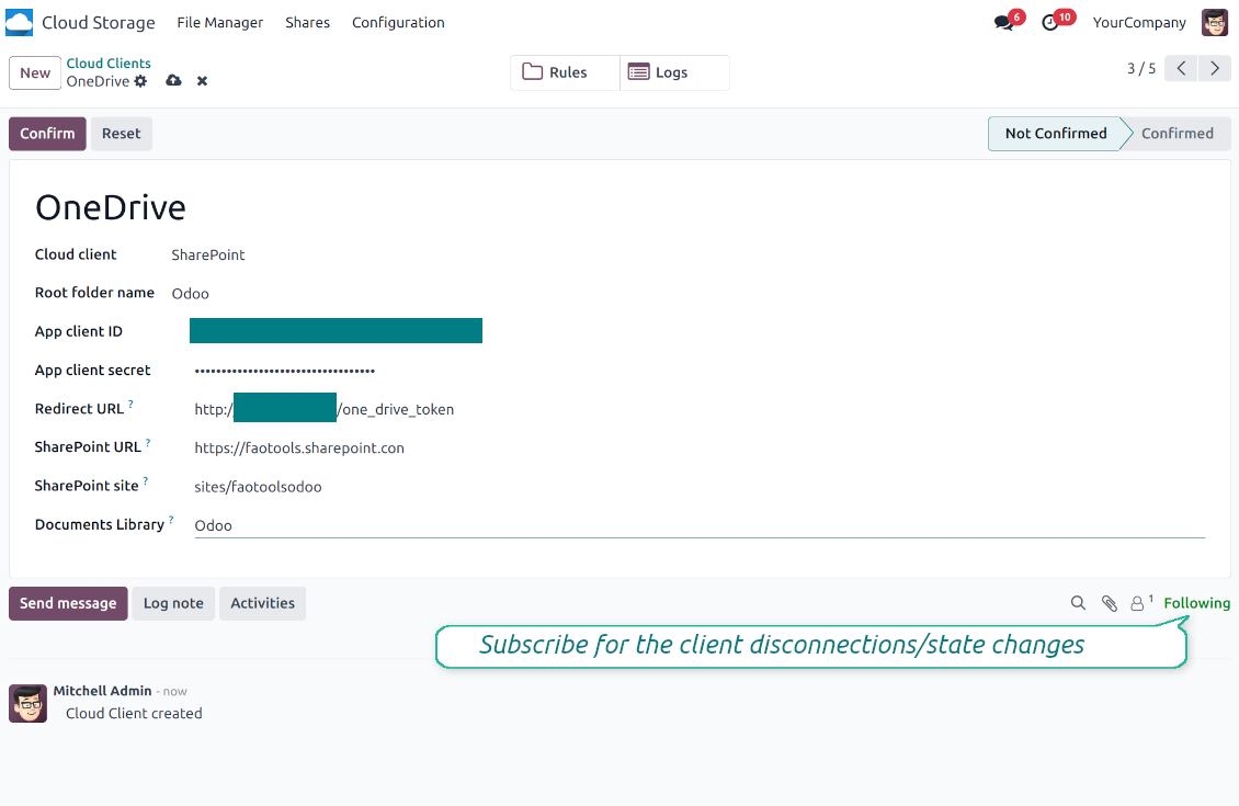 Configure Odoo for OneDrive/SharePoint