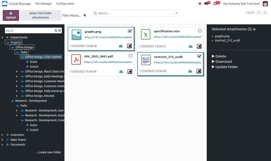 Synchronize Odoo folders with  OneDrive/SharePoint