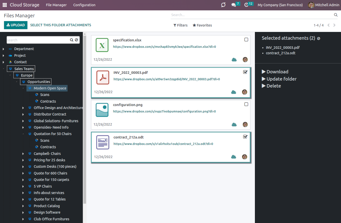 Synchronize Odoo folders with Dropbox