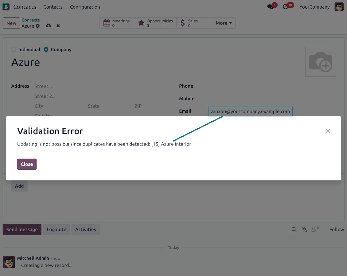 Odoo partners: rigid duplicates