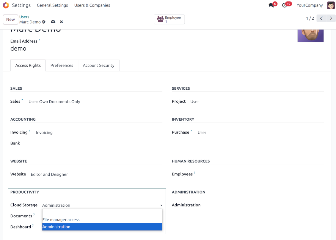 Odoo attachments: user access levels