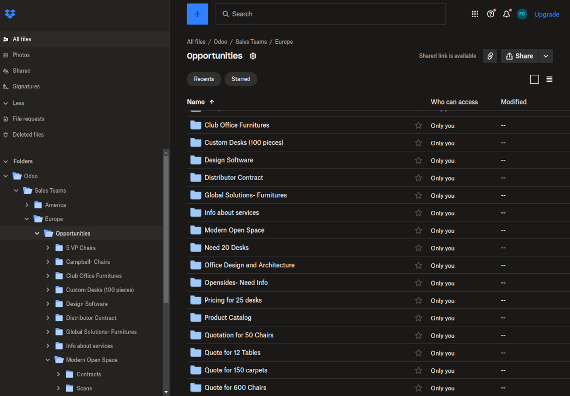 Odoo Dropbox sync