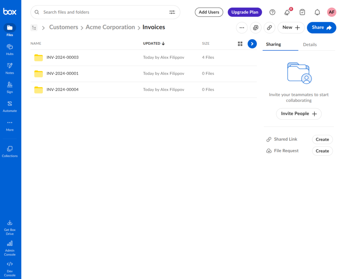 Box folder hierarchy created by Odoo with subfolders