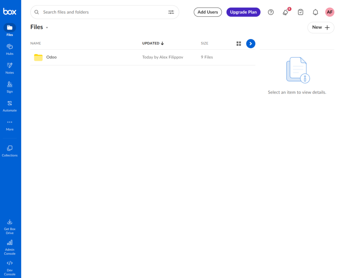 Box root folder containing the Odoo synchronization folder