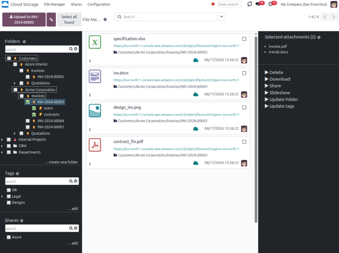 Synchronize Odoo folders with Amazon buckets
