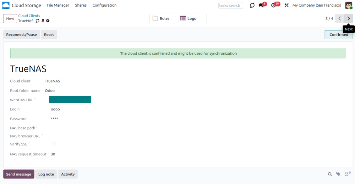 TruenNAS Odoo integration