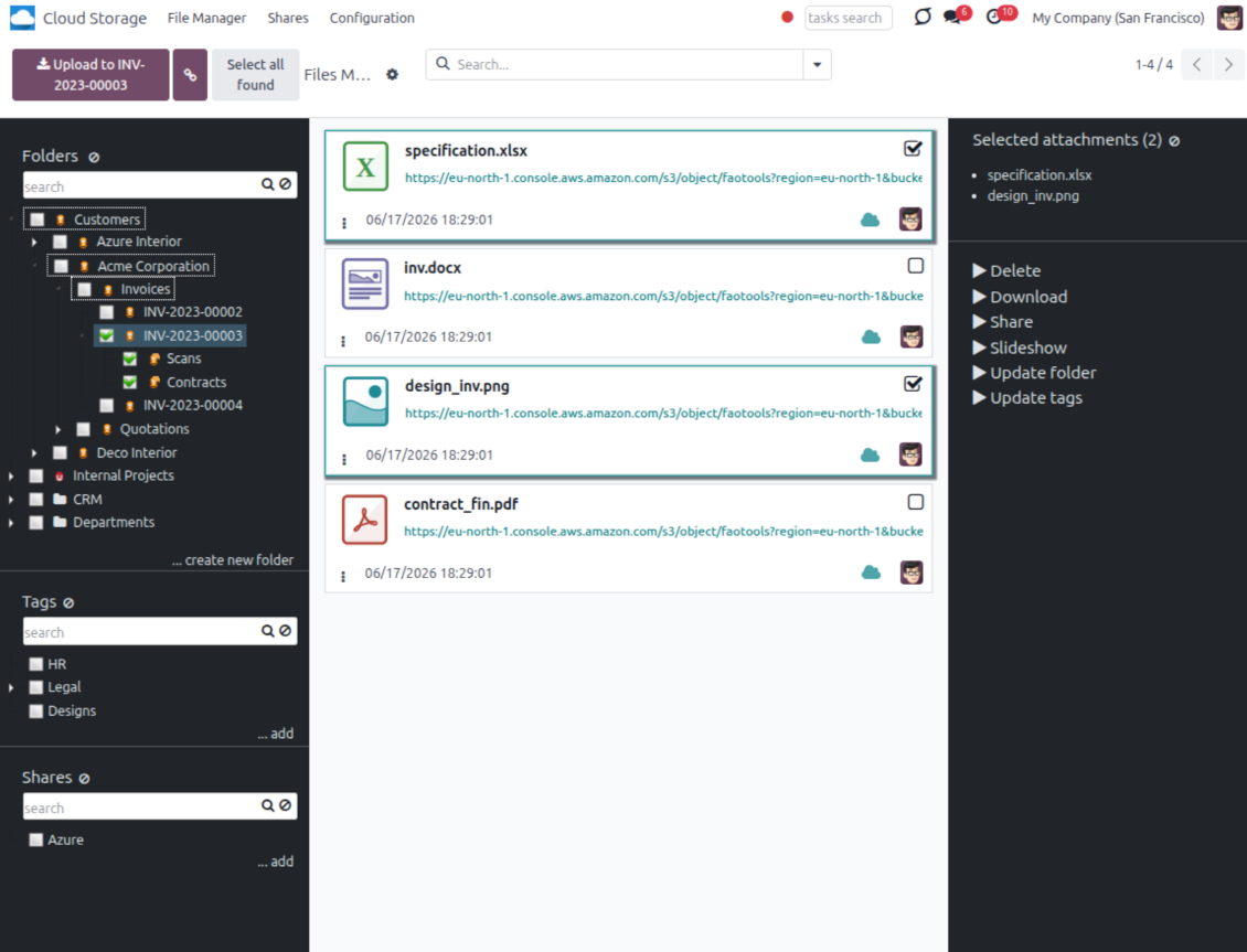 Synchronize Odoo folders with Amazon buckets