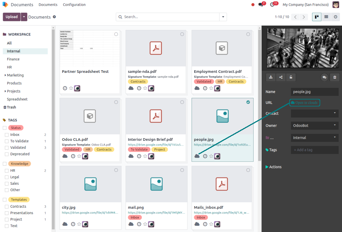 Cloud sync of Odoo Document workspaces