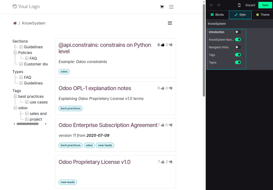 Custom Odoo options for public KMS