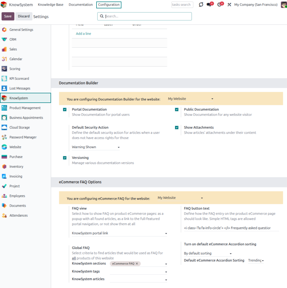 Set up documentation and FAQ for Odoo-sold products