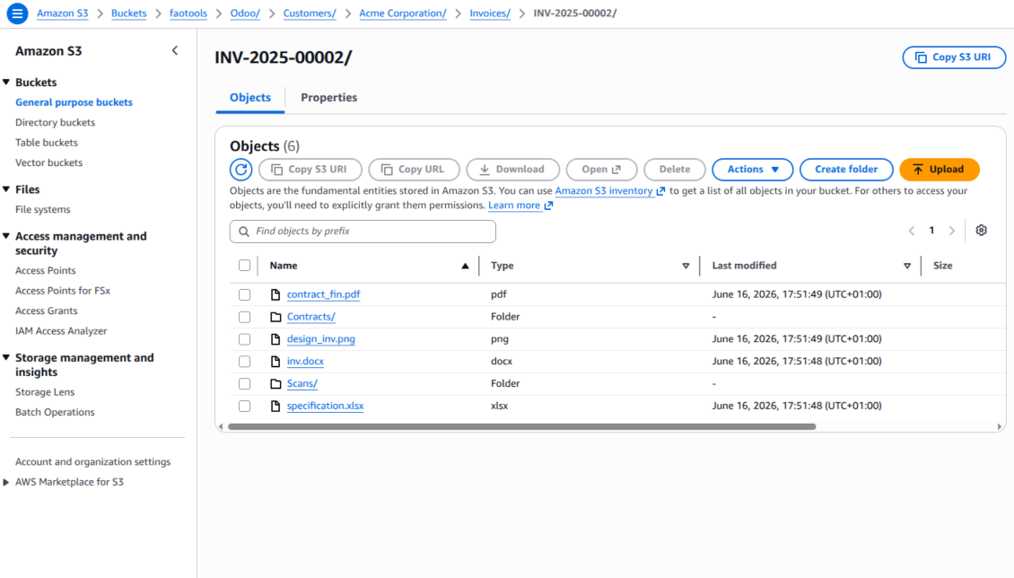 Odoo files in Amazon S3 bucket