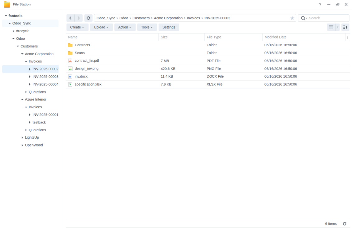 NAS attachments from Odoo