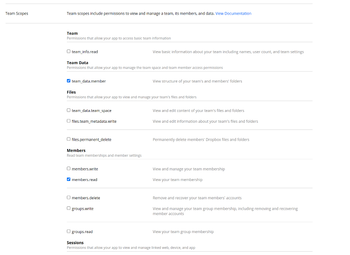 Odoo Dropbox app business permissions