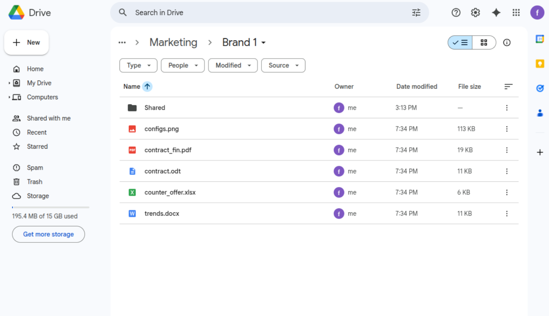 Odoo Enterprise Documents workspace shown in the connected cloud storage after synchronization