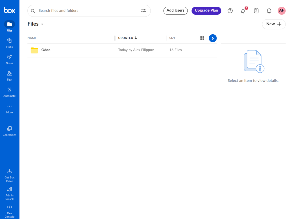 Box root folder containing the Odoo synchronization folder