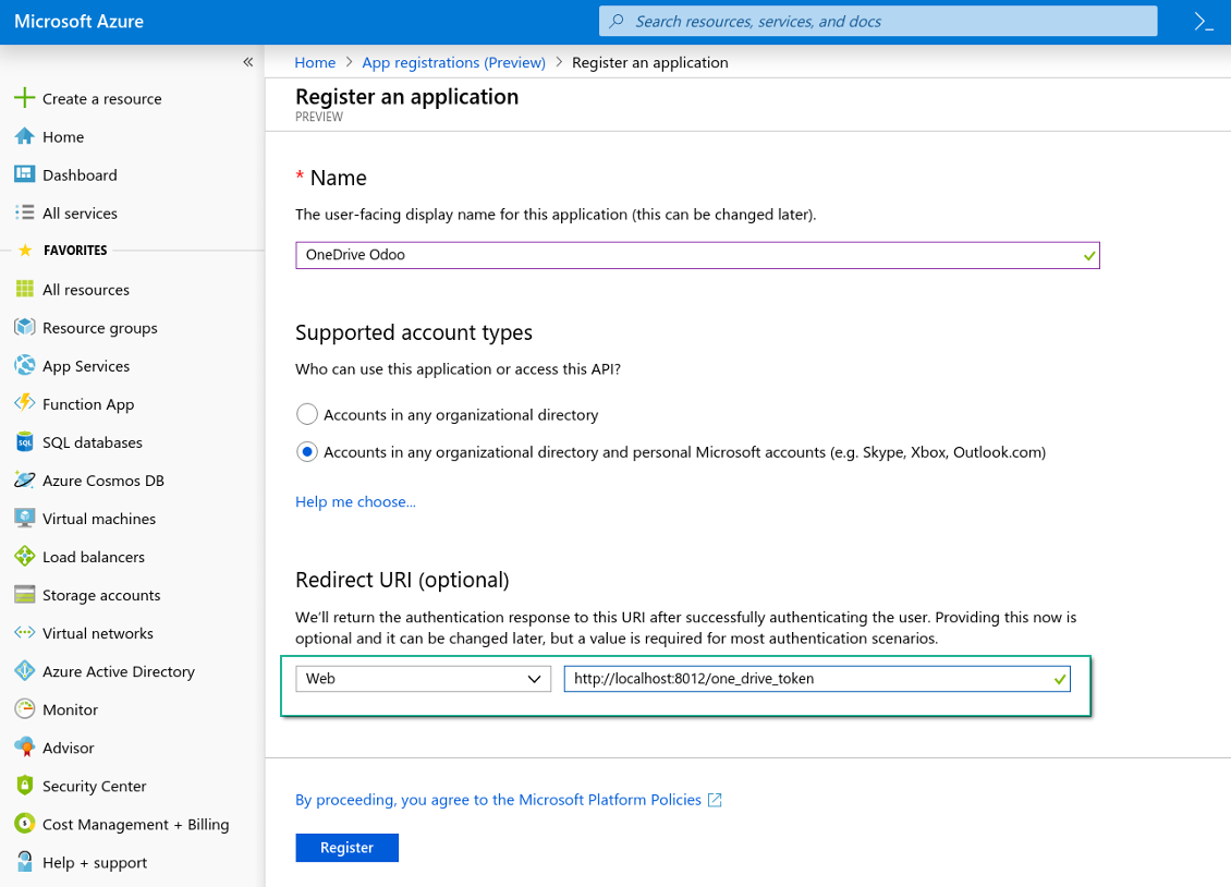 The application to connect Odoo and Azure (OneDrive/SharePoint)