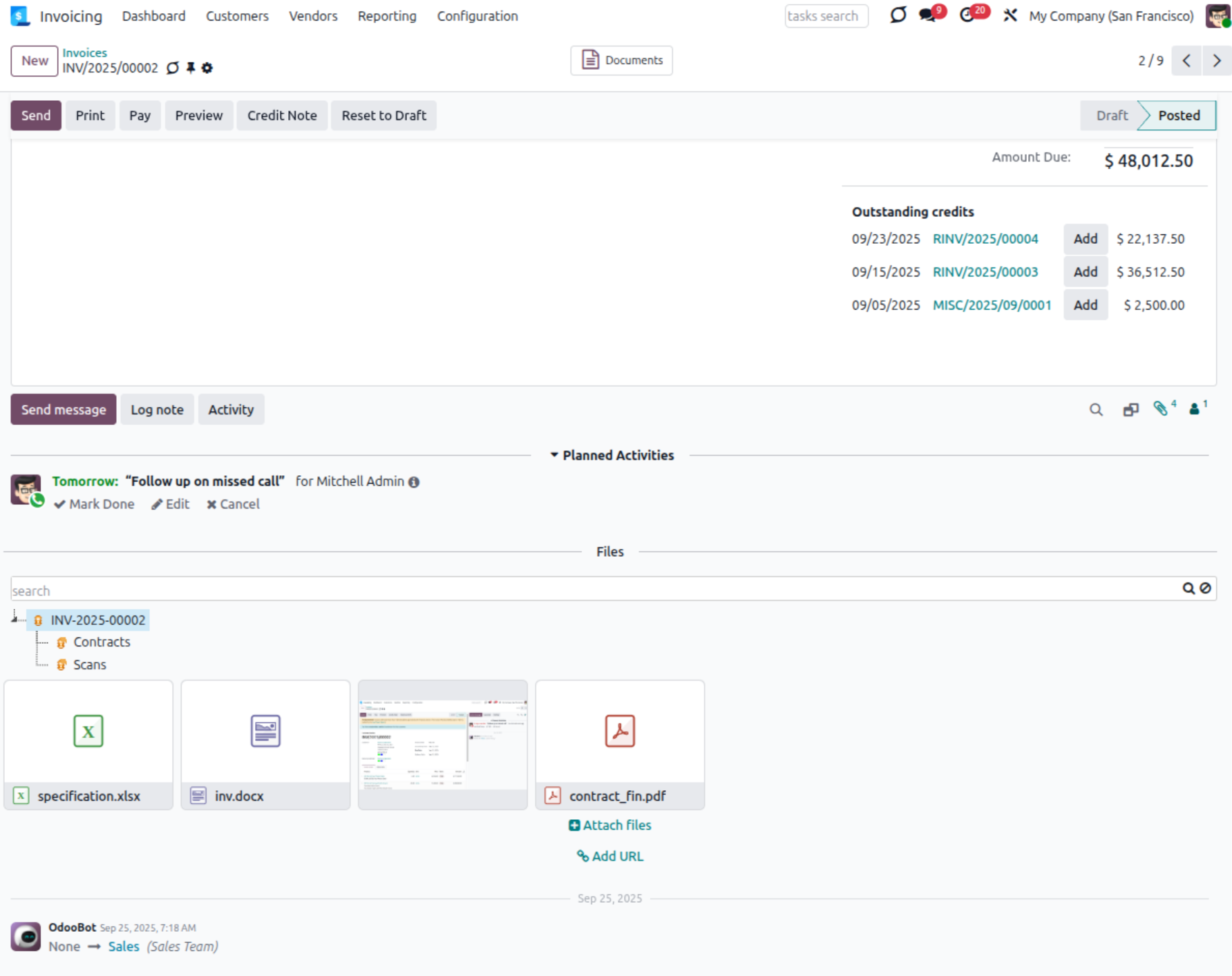 Odoo attachment box showing files synchronized with an Amazon S3 bucket from Odoo records