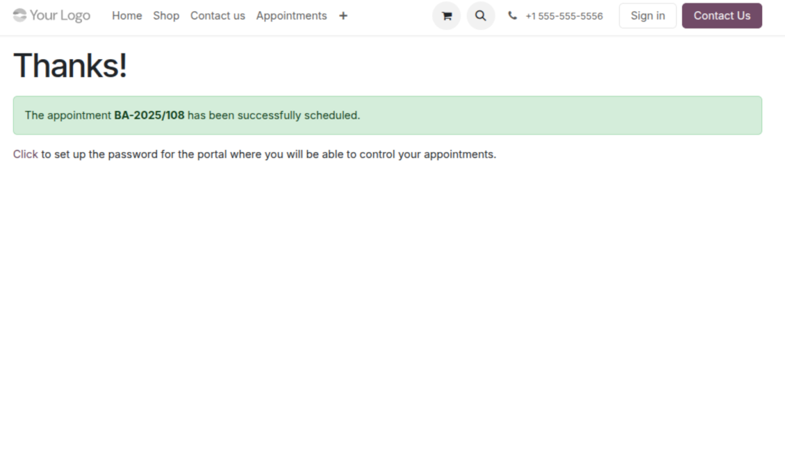 Appointment page: success