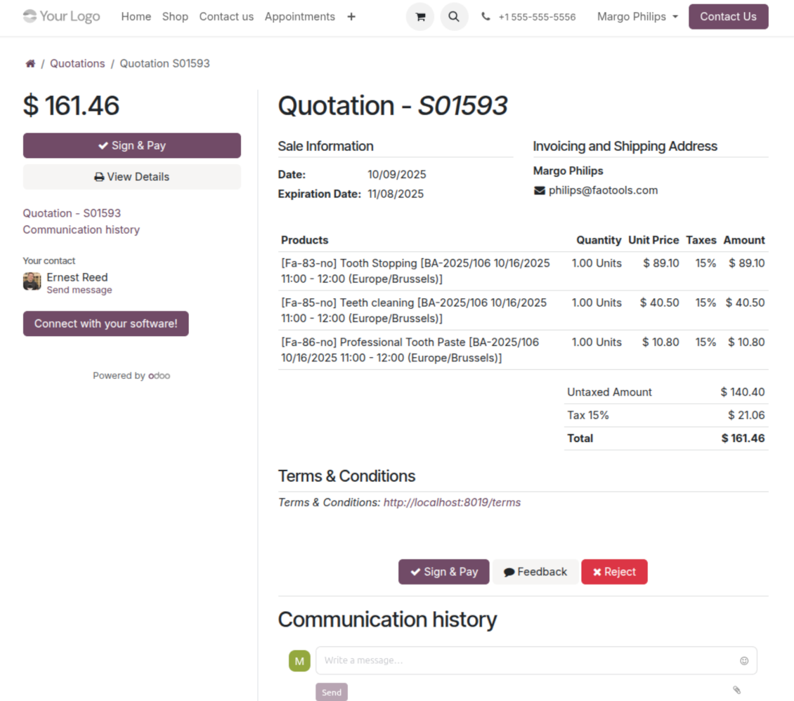 Service sales order in Odoo's portal