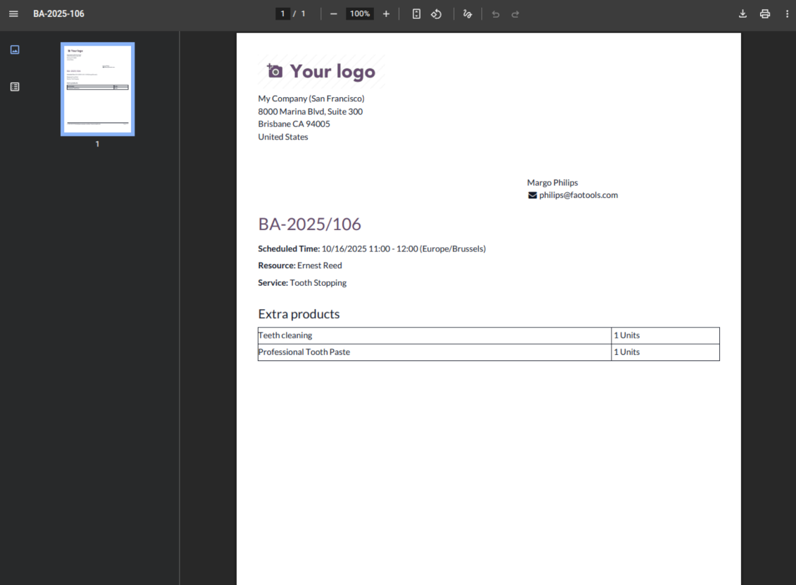 Appointment printing PDF form