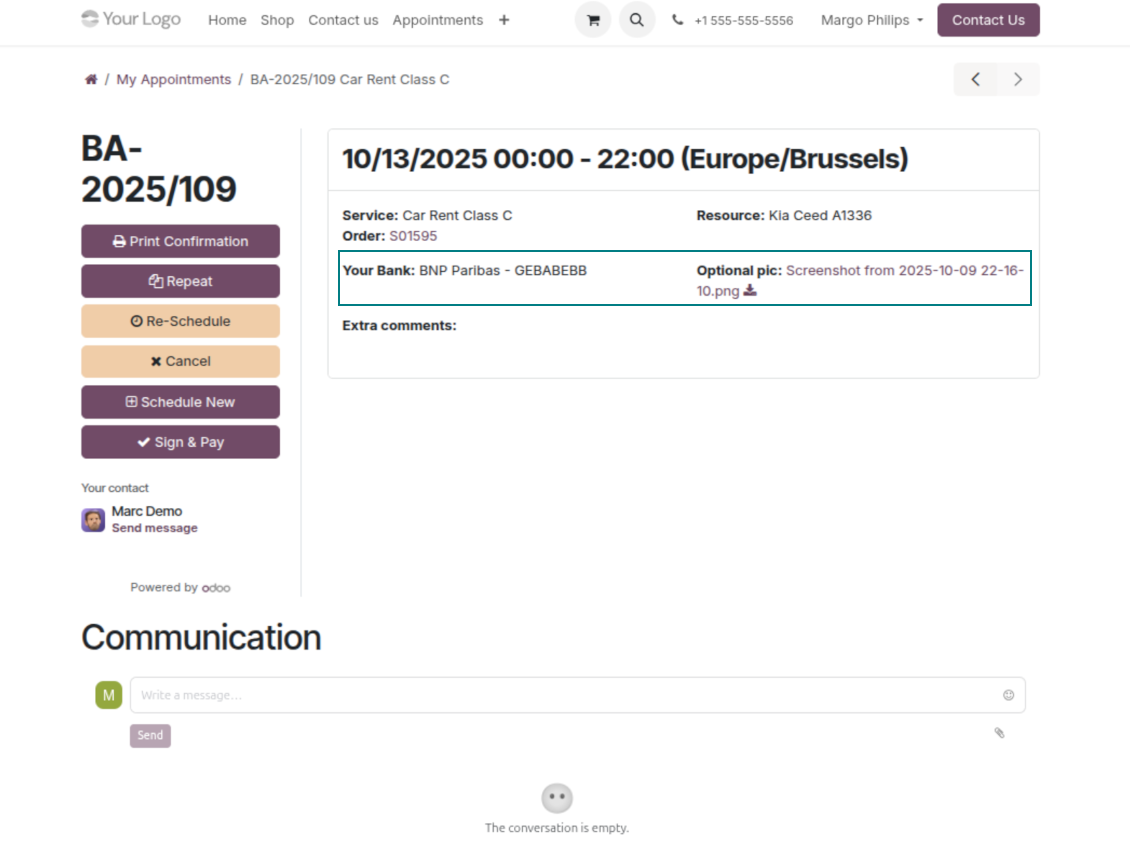 Reservation custom portal view