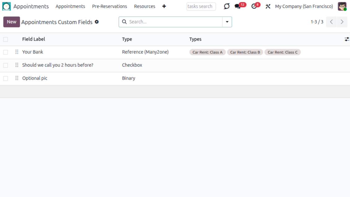Appointment: a complete list of custom details