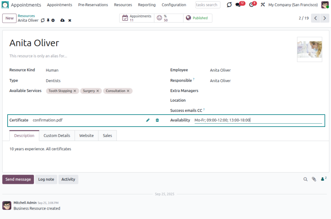 Custom booking details in Odoo's backend