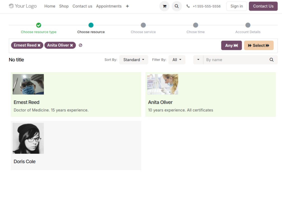 Odoo website resource booking page