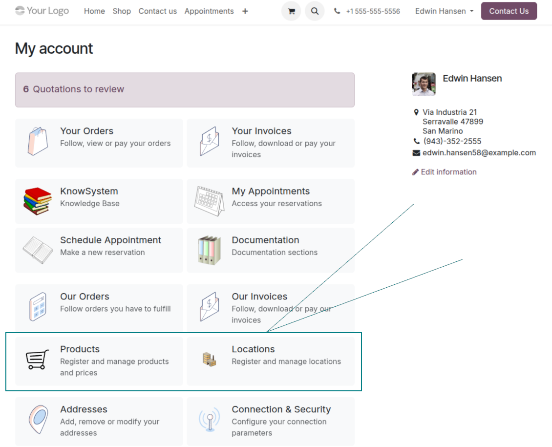 الصفحة الرئيسية لـ Vendor Products Portal في Odoo