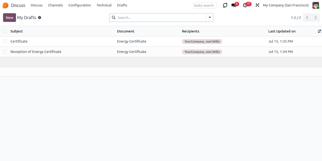List of Odoo message drafts