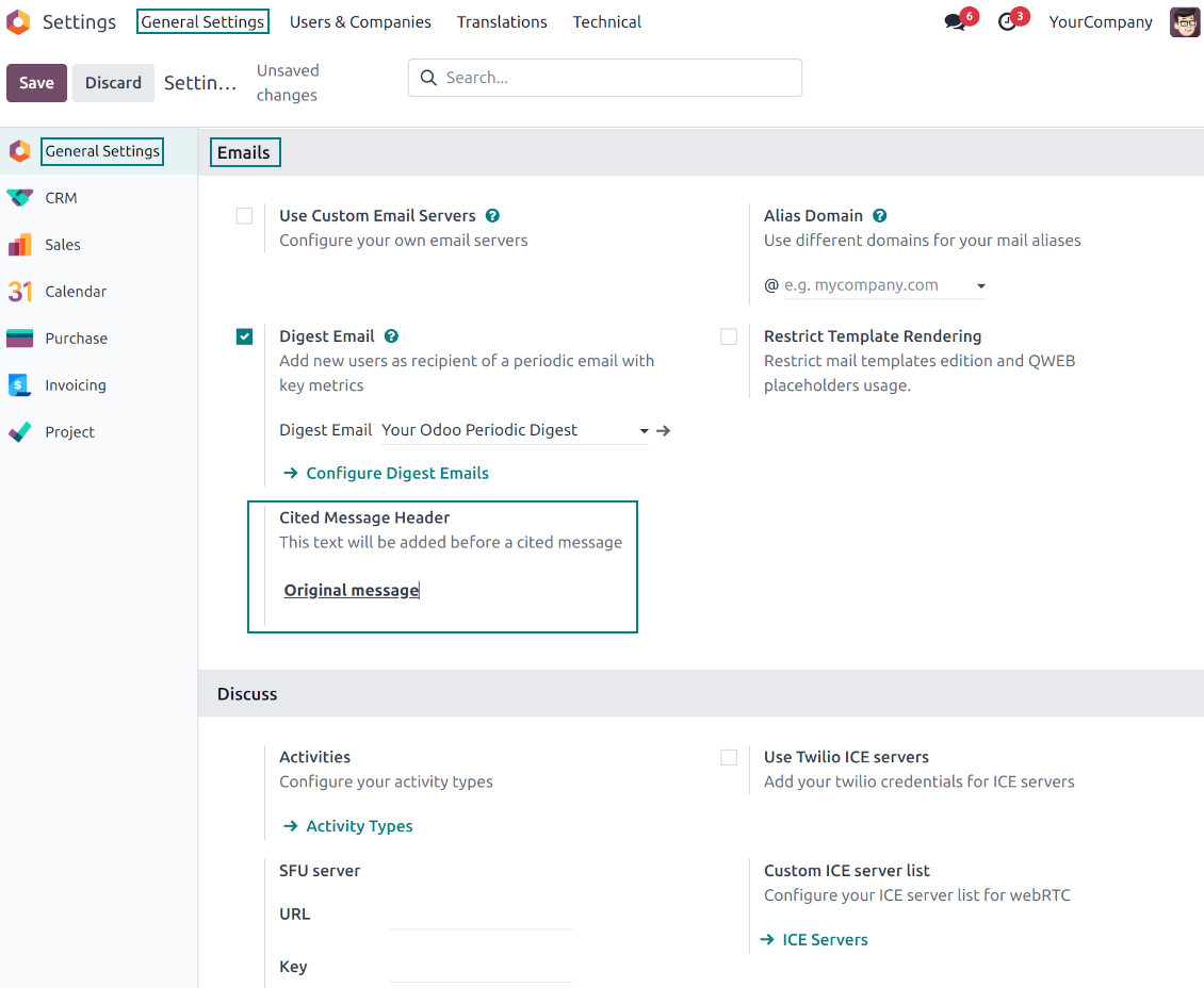 Cited message header setting