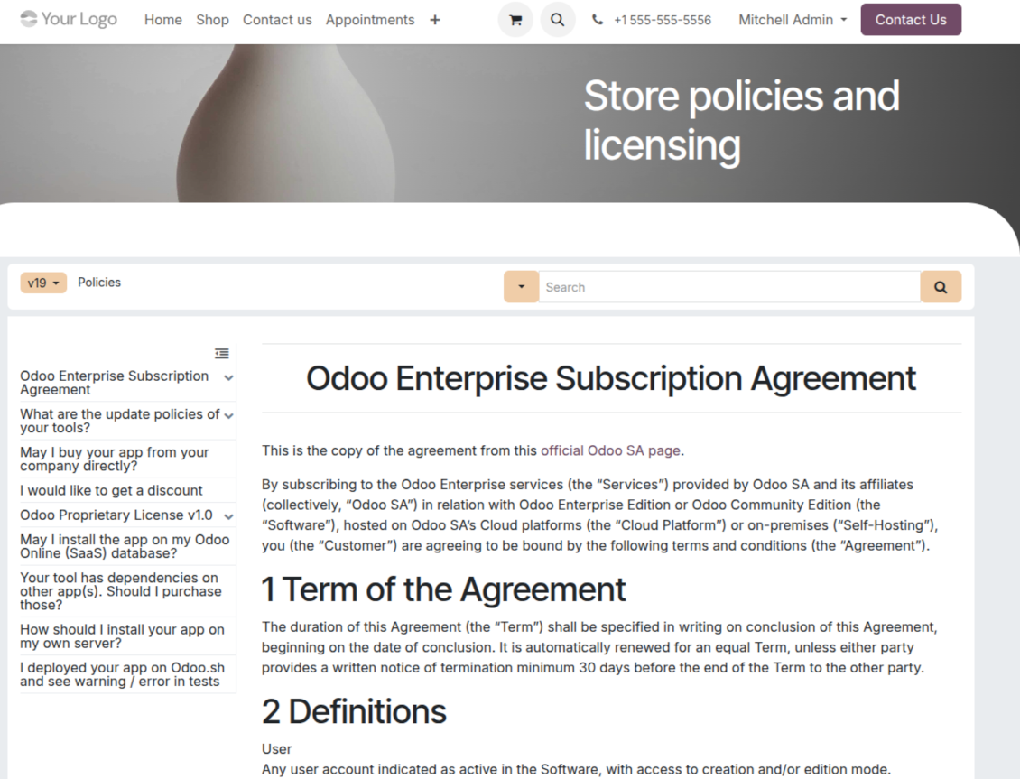 A KnowSystem website documentation page built from Odoo knowledge base articles