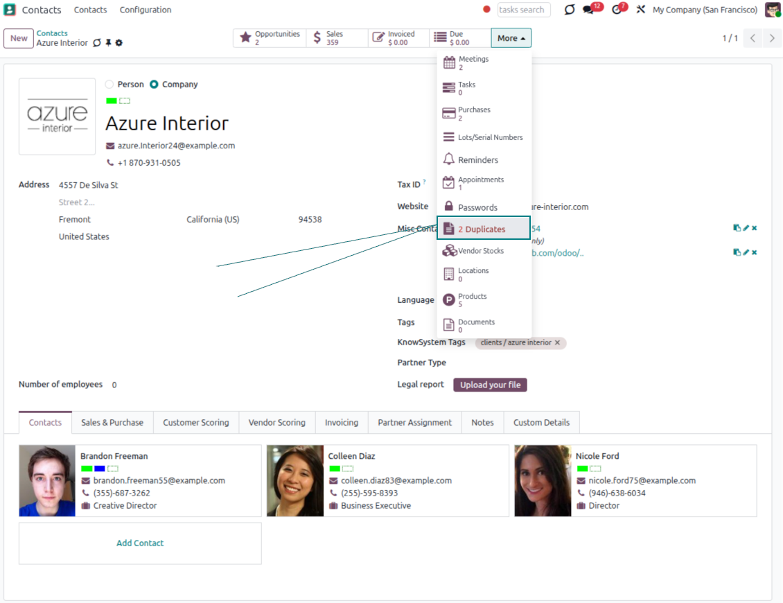 Odoo ищет дубликаты партнёров