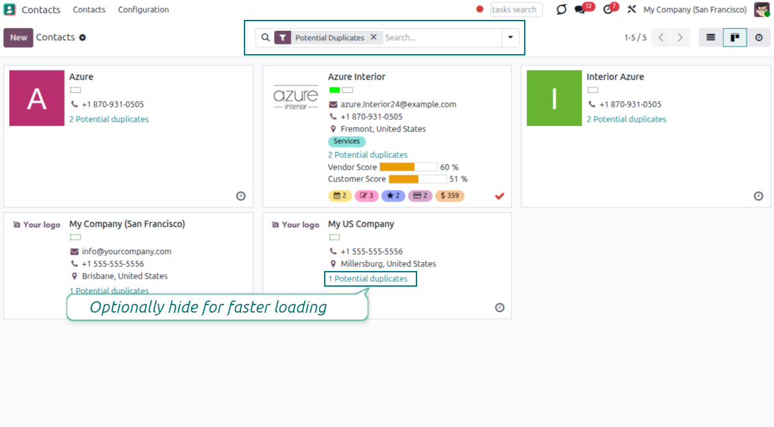 CRM partner duplicates kanban filter