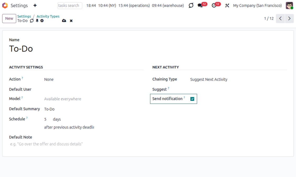 Odoo activity type Notify setting for Activities Daily Reminder filter