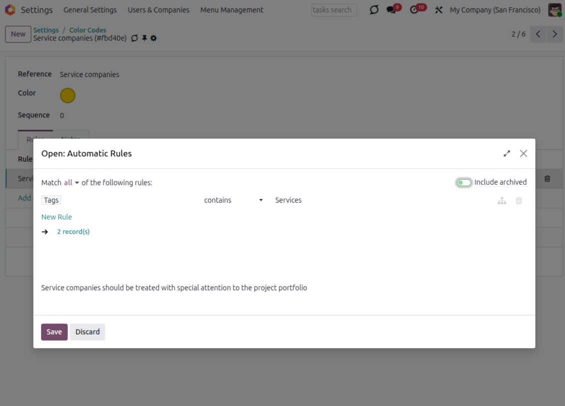 Odoo automatic color code rules configuration for partner scoring