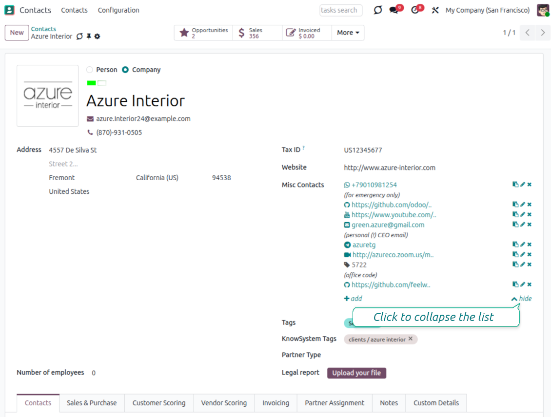 Partner form showing structured extra phones chats and social links