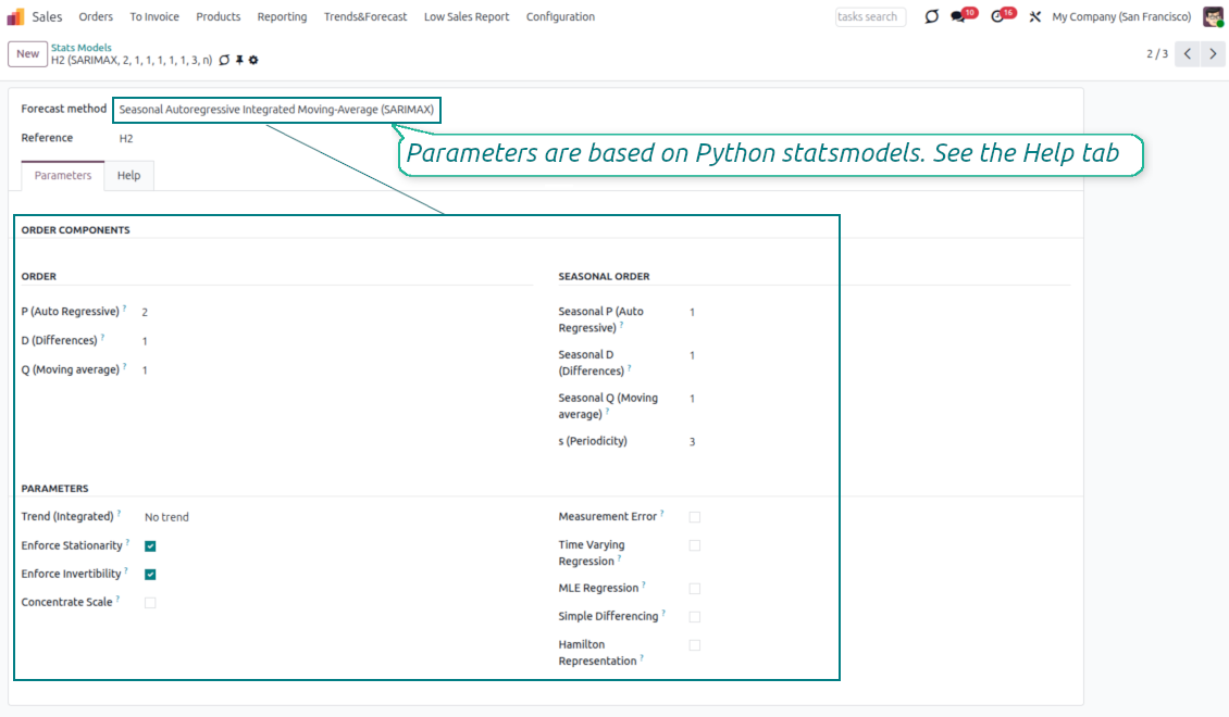 Statsmodel settings