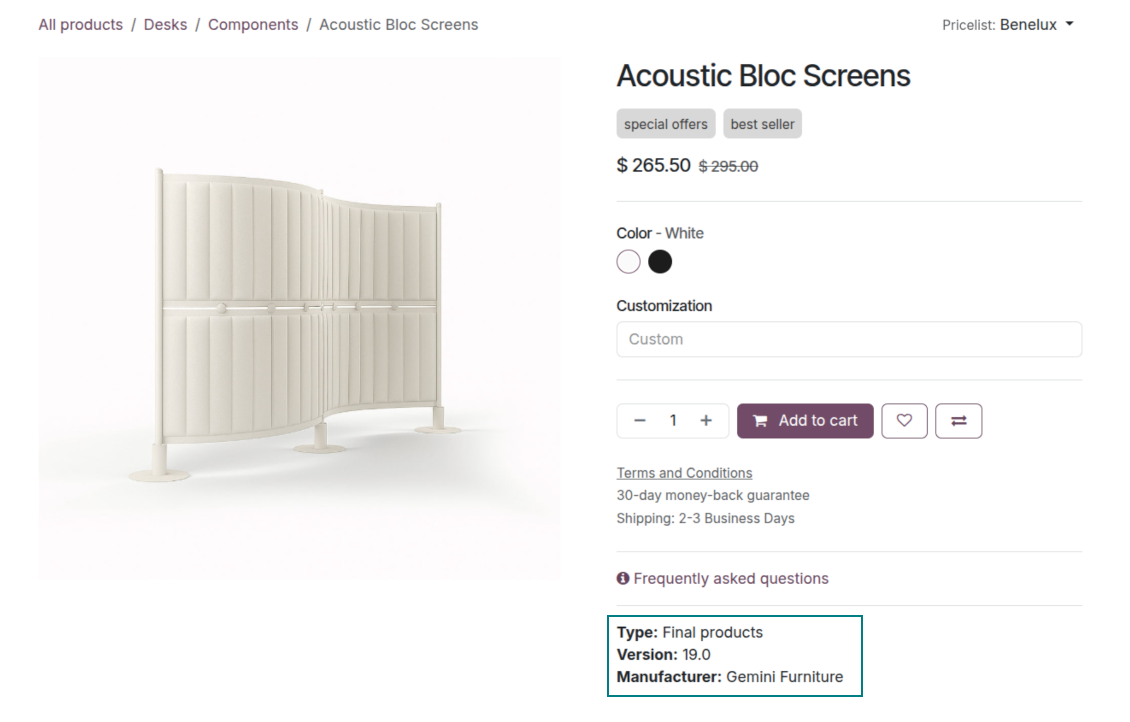 Product e-commerce custom fields