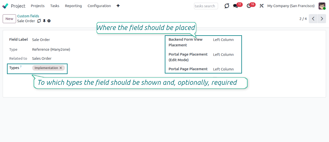 Odoo task custom fields limited by complementary task types