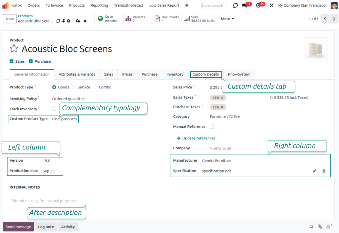 Personalize propriedades de produtos Odoo