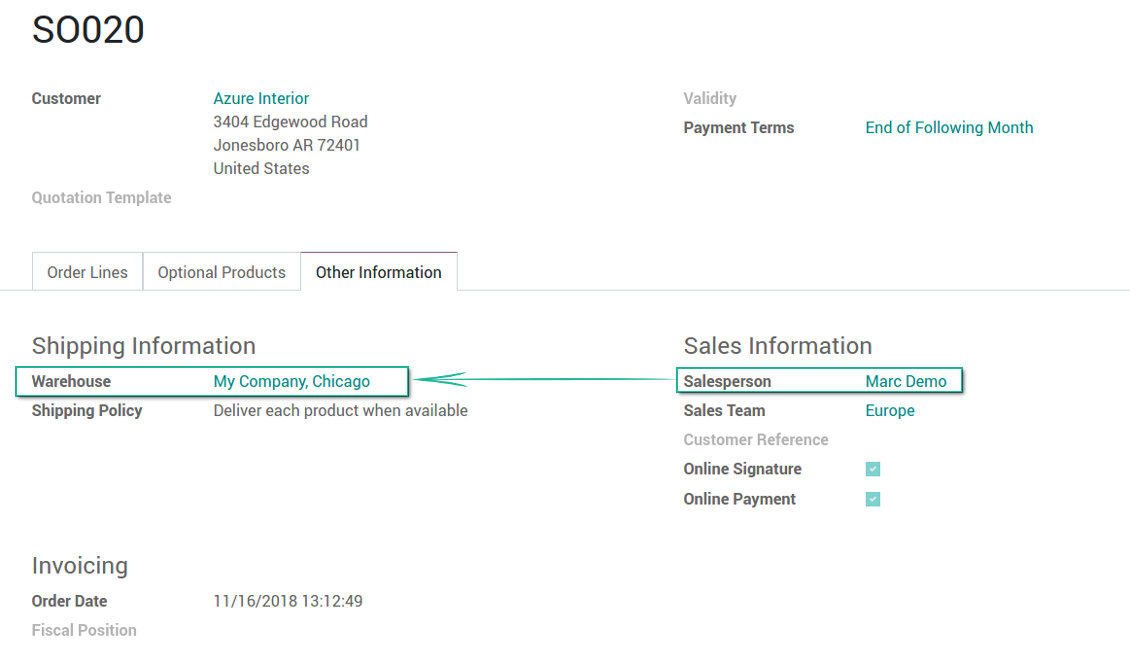 Quotatin user defines its warehouse