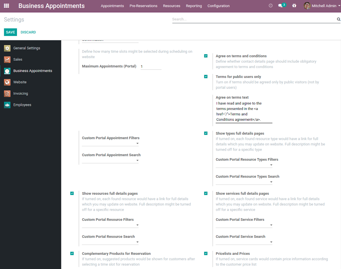 Configuration page: website-specific options part 2