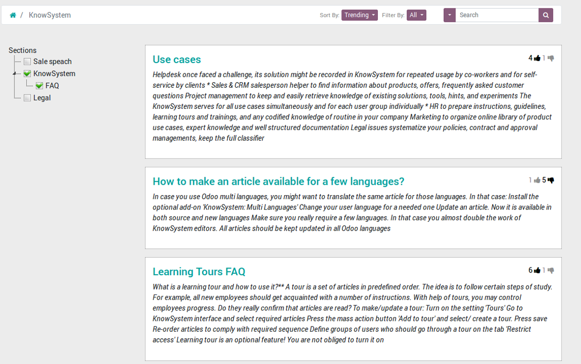 Articles on website