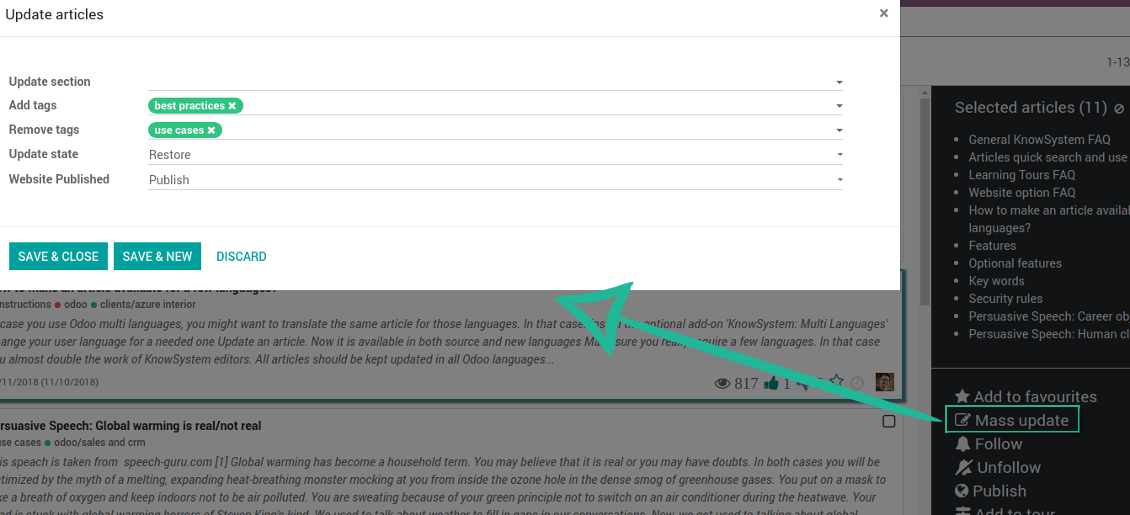 Mass update of knowledge base