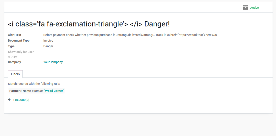 HTML for warnings and alarms