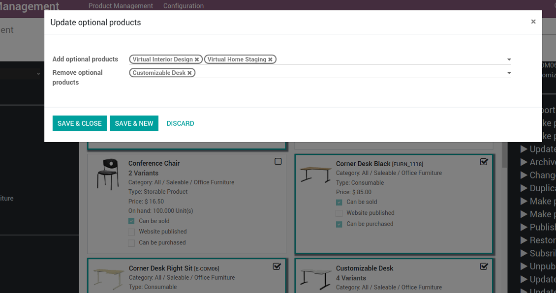Modify optional products in bulk