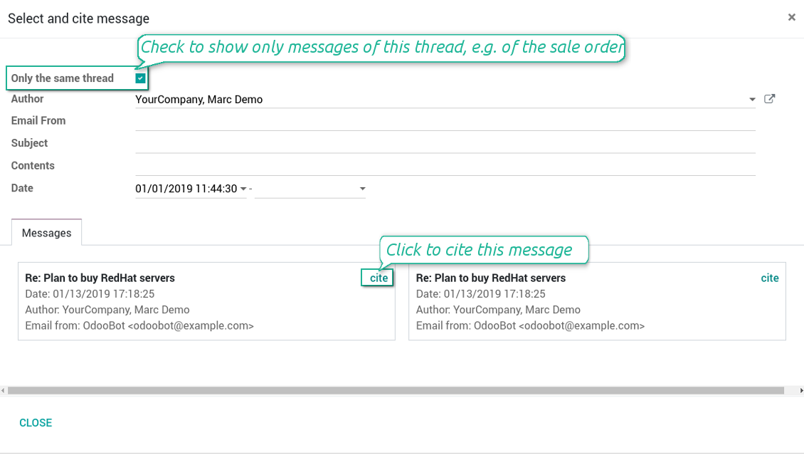 Messages search wizard