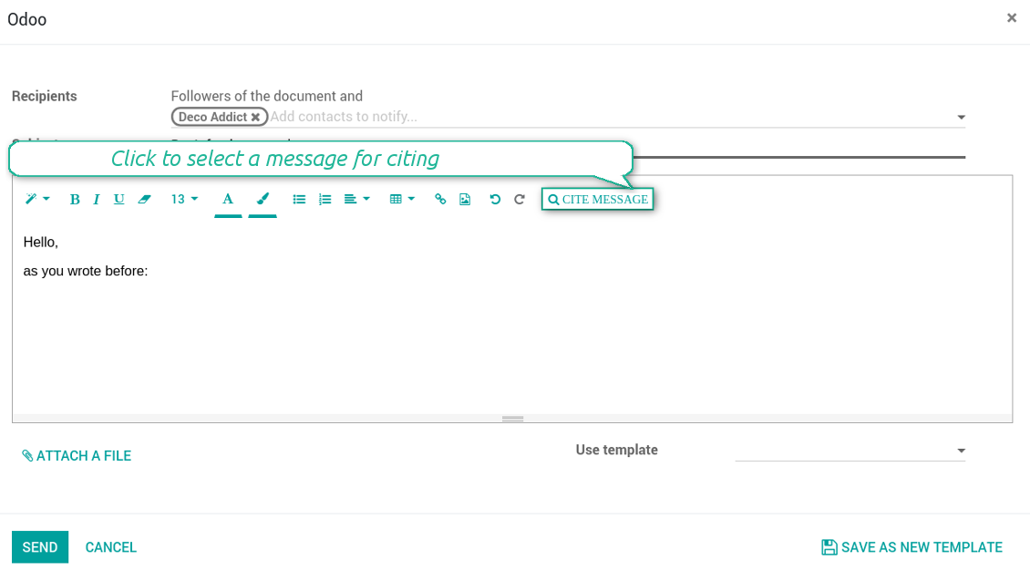 Email composer quick link